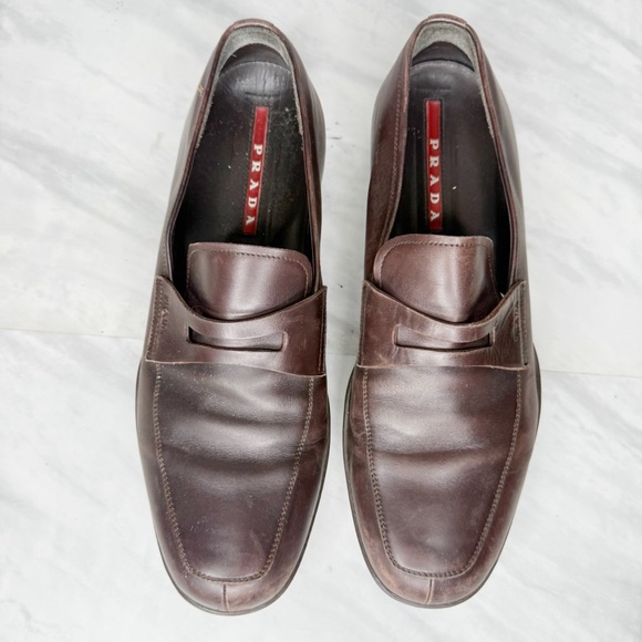 Prada Brown Saffiano Leather Slip-On Loafers Classic Design